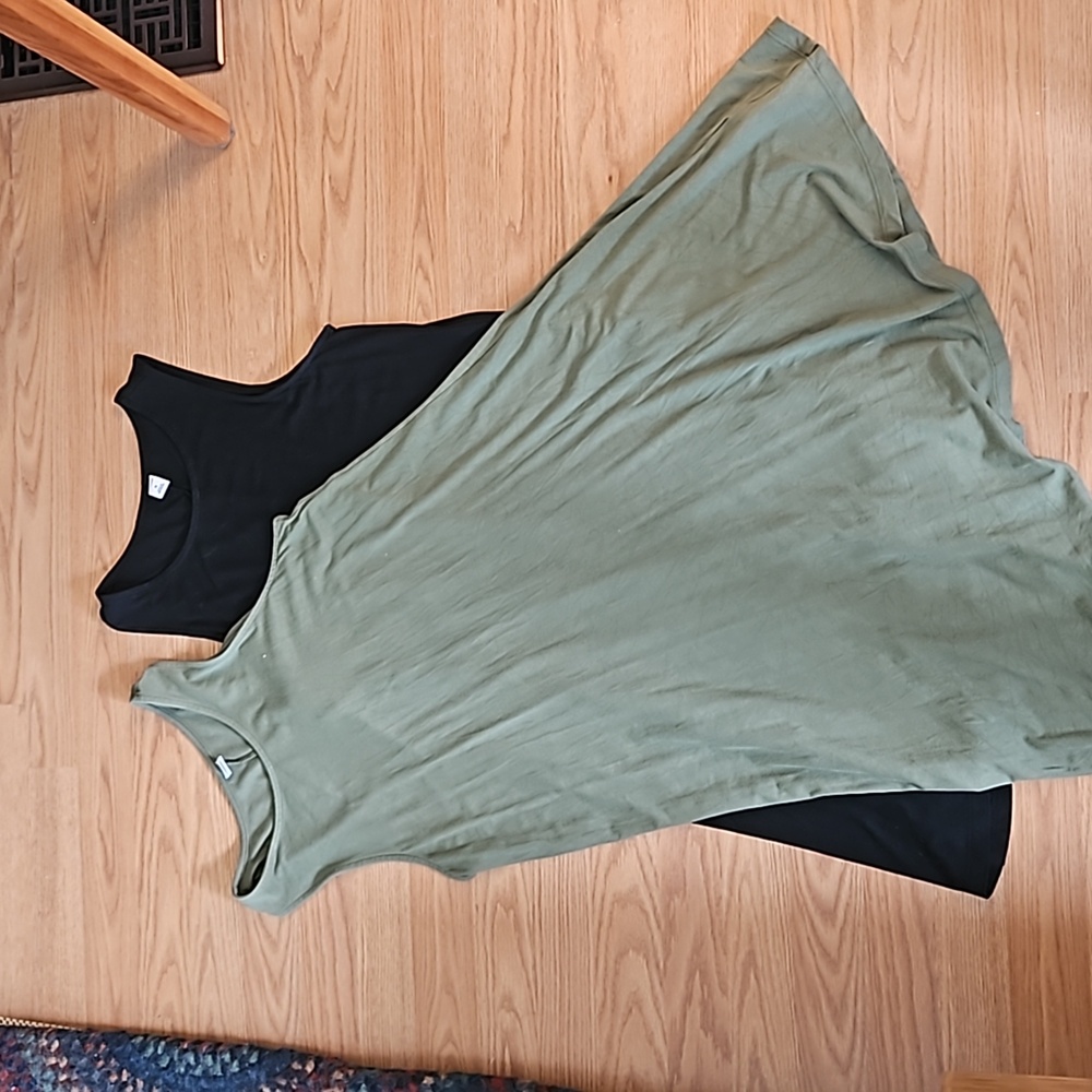 2 Old Navy jersey tank dresses, black, olive green (M)